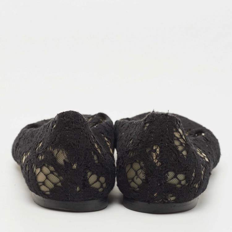 Pre Owned Dolce & Gabbana Black Lace Ballet Flats Size 36.5