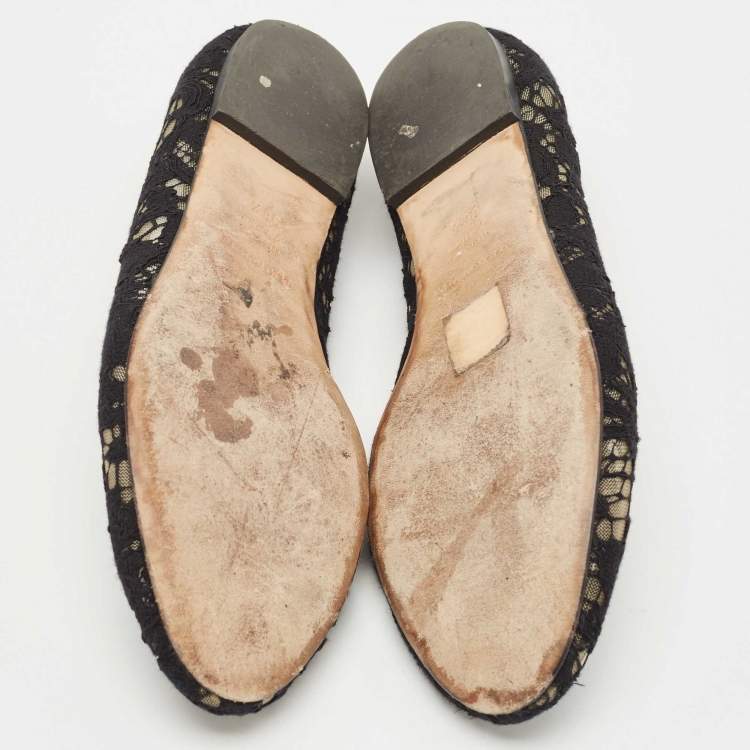 Pre Owned Dolce & Gabbana Black Lace Ballet Flats Size 36.5