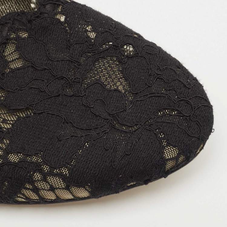 Pre Owned Dolce & Gabbana Black Lace Ballet Flats Size 36.5