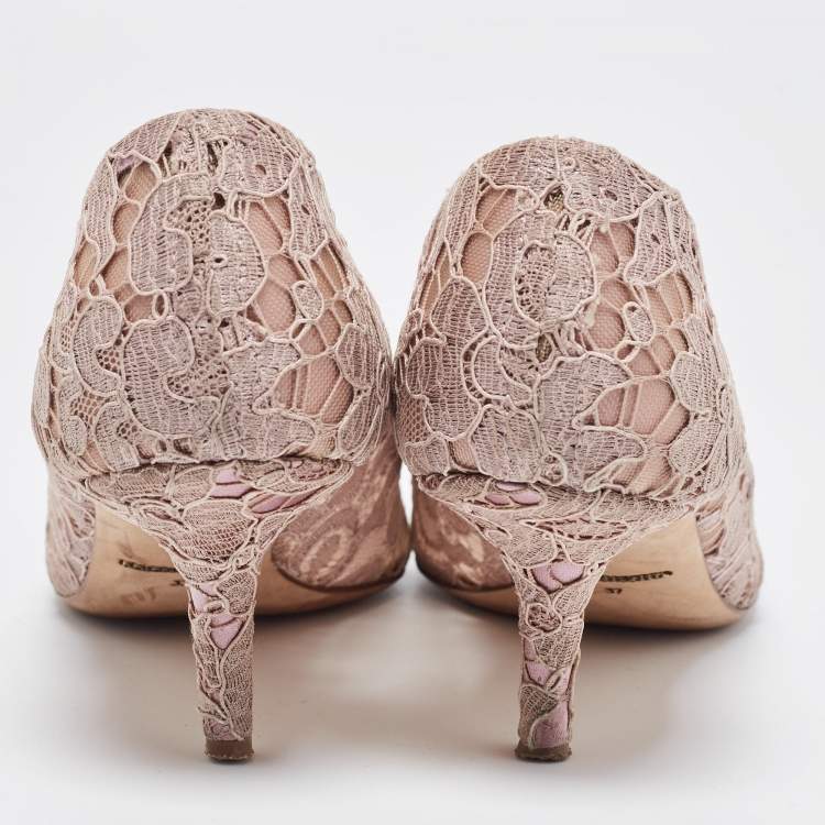 Pre Owned Dolce & Gabbana Purple Lace Crystal Embellishments Pointed Toe Pumps Size 37