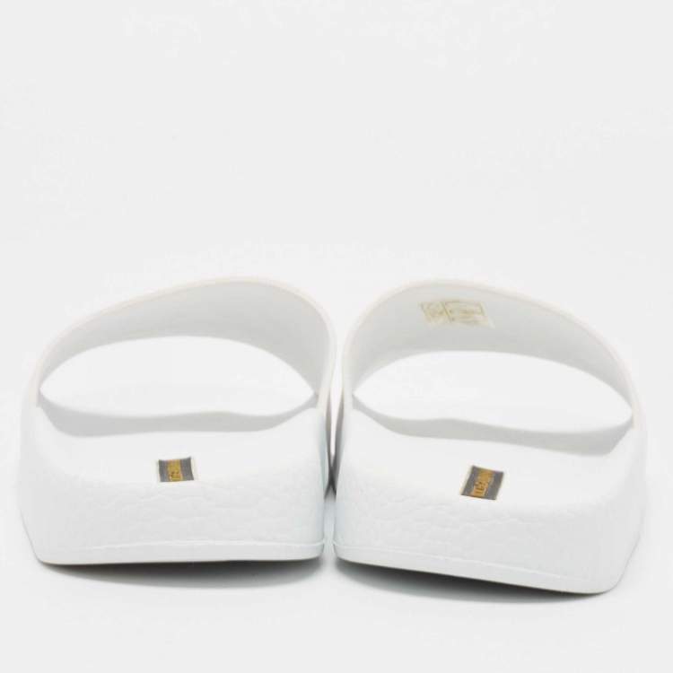 Pre Owned Dolce & Gabbana White Rubber Embroidered DG Slides Size 36