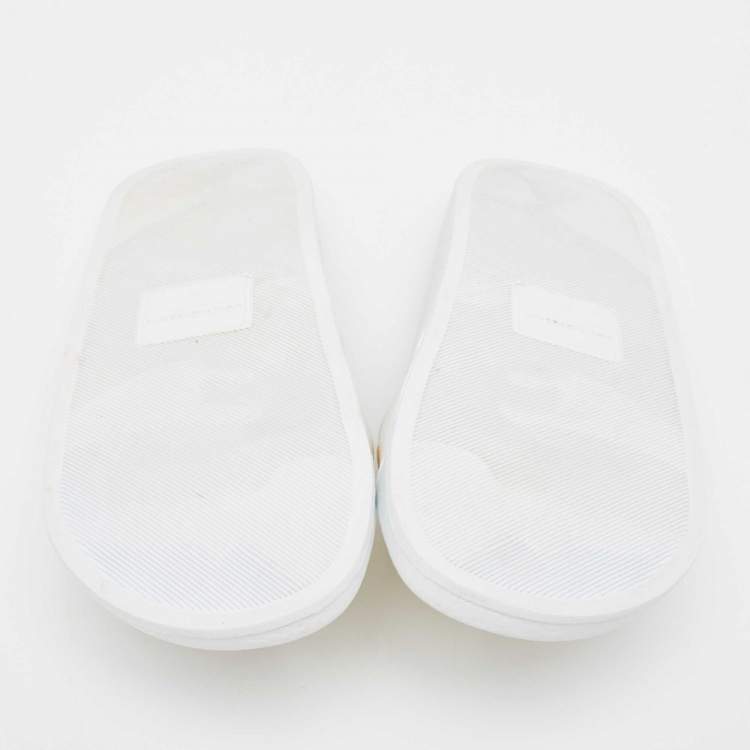 Pre Owned Dolce & Gabbana White Rubber Embroidered DG Slides Size 36
