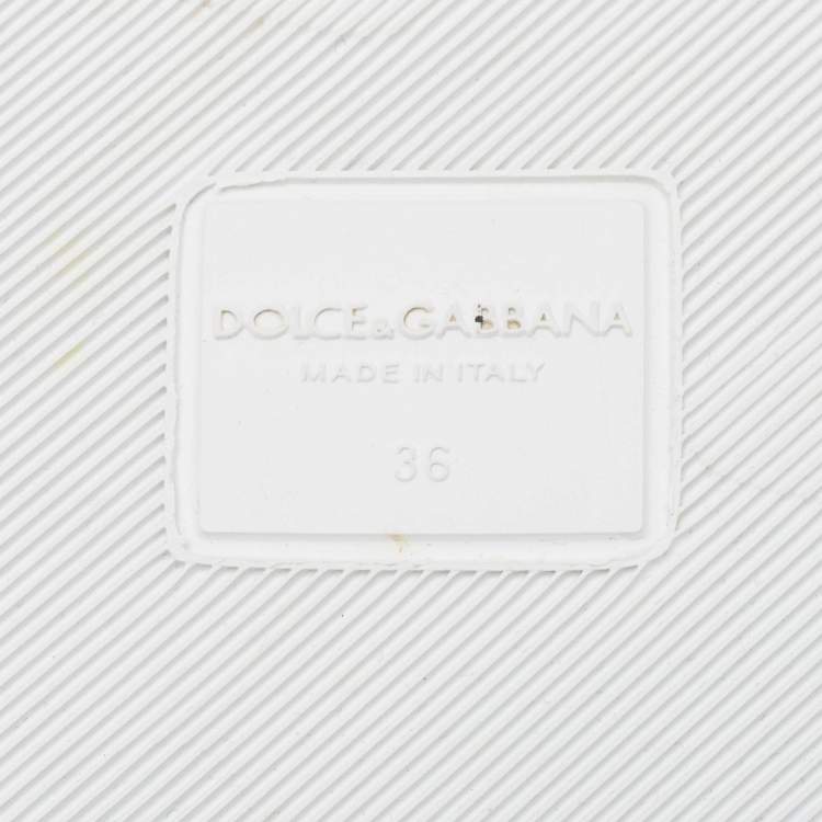 Pre Owned Dolce & Gabbana White Rubber Embroidered DG Slides Size 36
