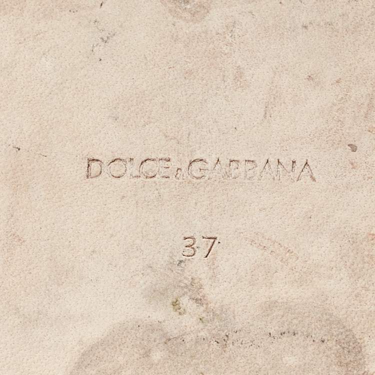 Pre Owned Dolce & Gabbana White Leather DG Logo Crystals Slide Flats Size 37
