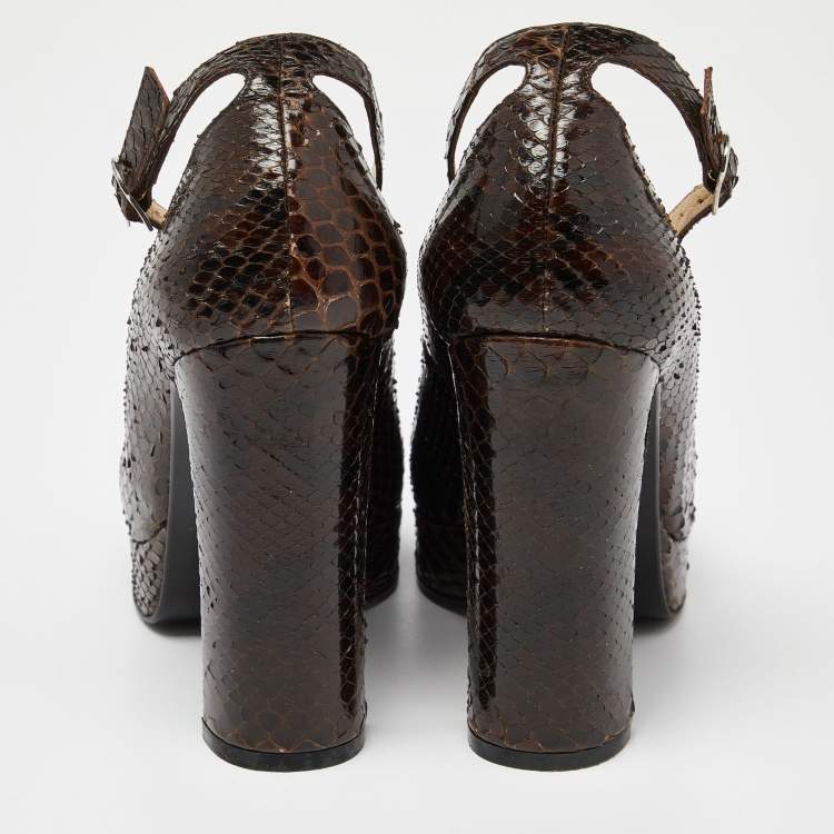 Pre Owned Dolce & Gabbana Brown Python Block Heel Pumps Size 38