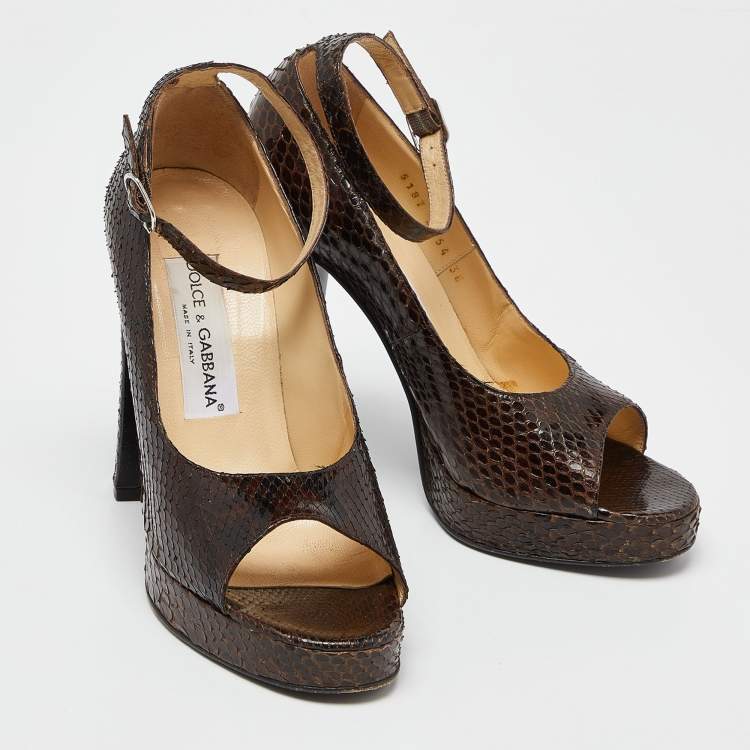 Pre Owned Dolce & Gabbana Brown Python Block Heel Pumps Size 38