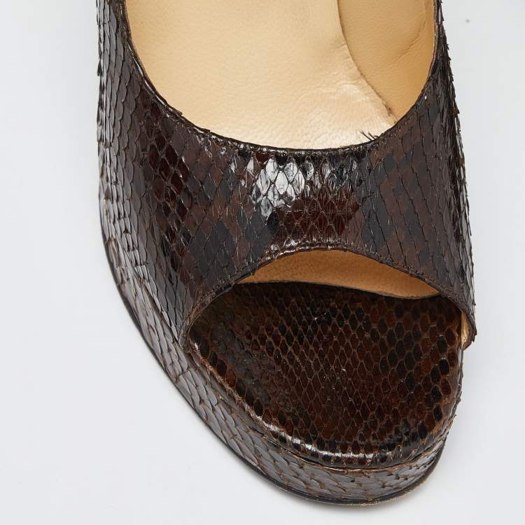 Pre Owned Dolce & Gabbana Brown Python Block Heel Pumps Size 38