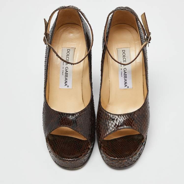 Pre Owned Dolce & Gabbana Brown Python Block Heel Pumps Size 38