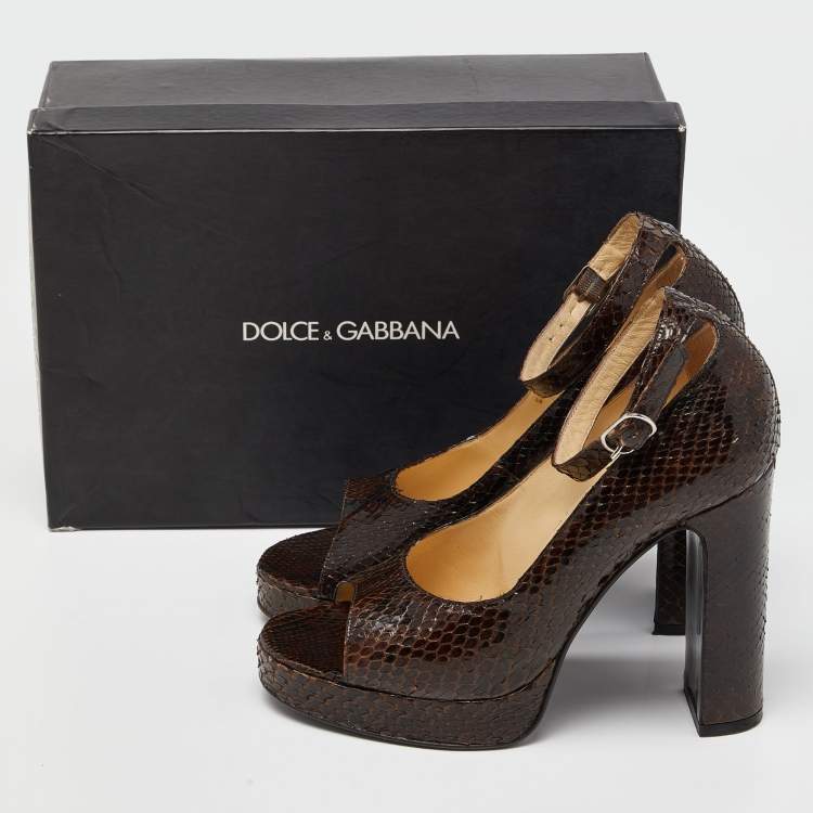Pre Owned Dolce & Gabbana Brown Python Block Heel Pumps Size 38