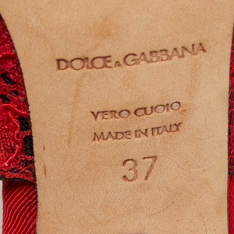 Pre Owned Dolce & Gabbana Red Lace and Mesh Crystal Embellished Slingback Pumps Size 37