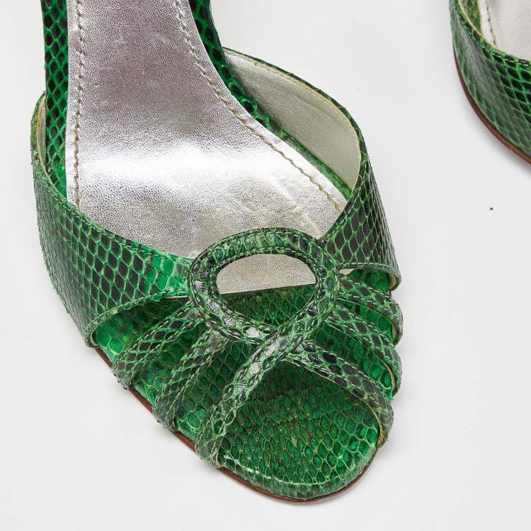 Pre Owned Dolce & Gabbana Green Embossed Python Ankle Strap Sandals Size 39.5
