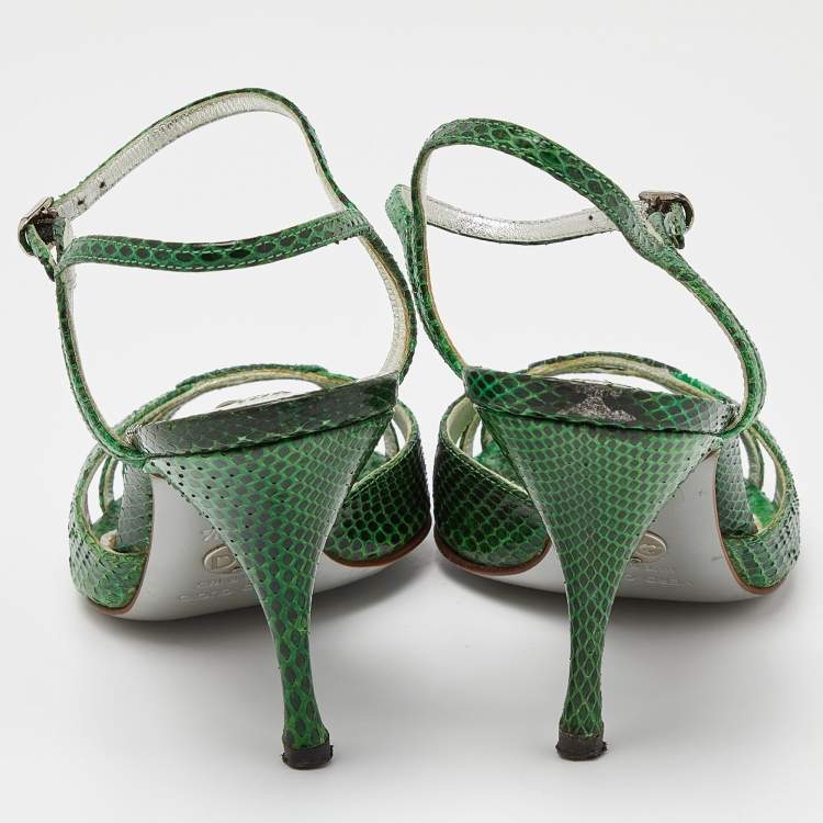 Pre Owned Dolce & Gabbana Green Embossed Python Ankle Strap Sandals Size 39.5
