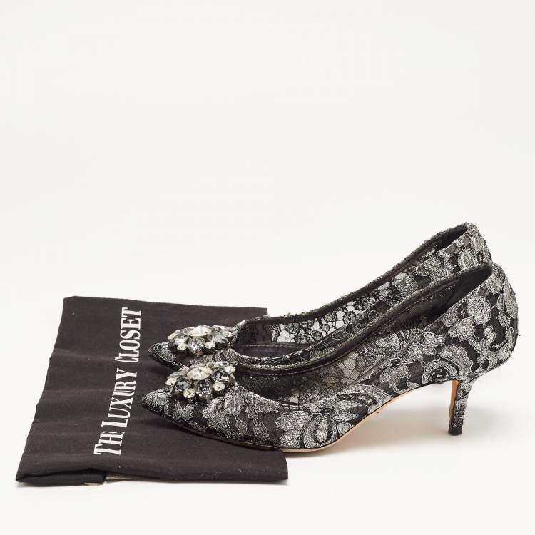 Pre Owned Dolce & Gabbana Silver/Black Mesh and Lace Bellucci Pumps Size 39