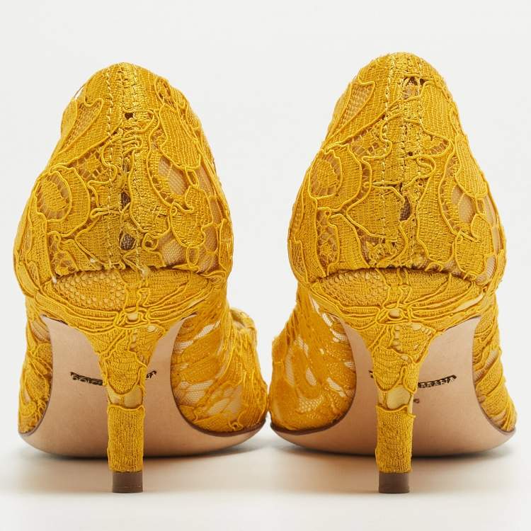 Pre Owned Dolce & Gabbana Yellow Lace Bellucci Pumps Size 36