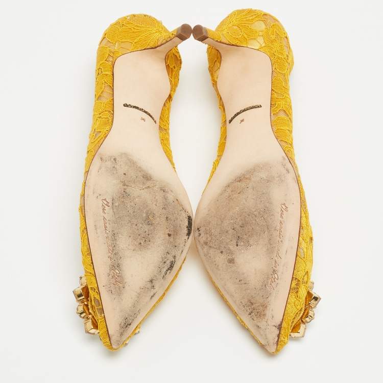 Pre Owned Dolce & Gabbana Yellow Lace Bellucci Pumps Size 36