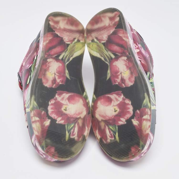 Pre Owned Dolce & Gabbana Multicolor Flower Printed Leather Portofino Low Top Sneakers Size 37
