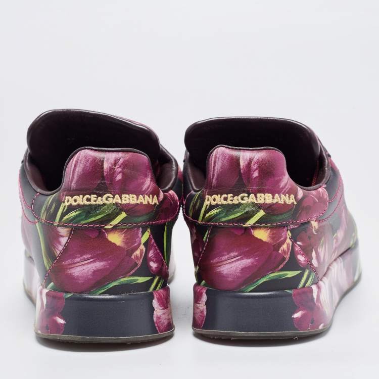 Pre Owned Dolce & Gabbana Multicolor Flower Printed Leather Portofino Low Top Sneakers Size 37