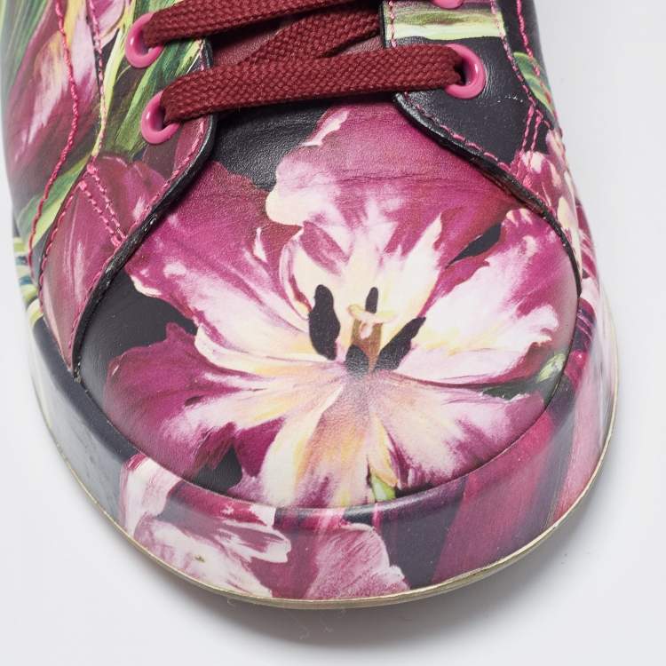 Pre Owned Dolce & Gabbana Multicolor Flower Printed Leather Portofino Low Top Sneakers Size 37