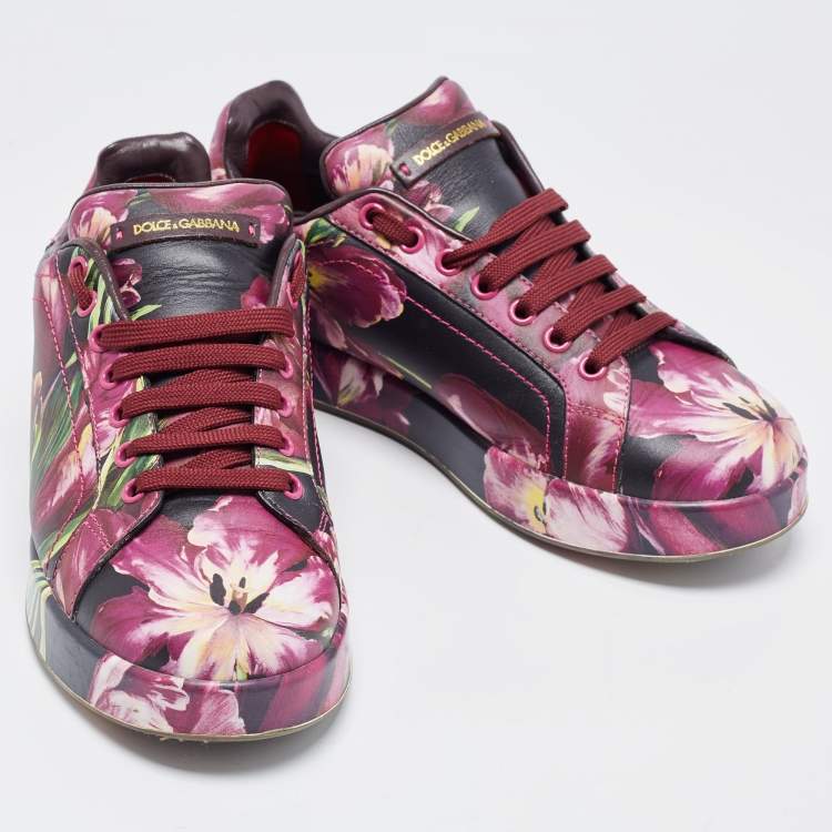 Pre Owned Dolce & Gabbana Multicolor Flower Printed Leather Portofino Low Top Sneakers Size 37