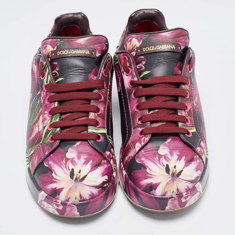 Pre Owned Dolce & Gabbana Multicolor Flower Printed Leather Portofino Low Top Sneakers Size 37