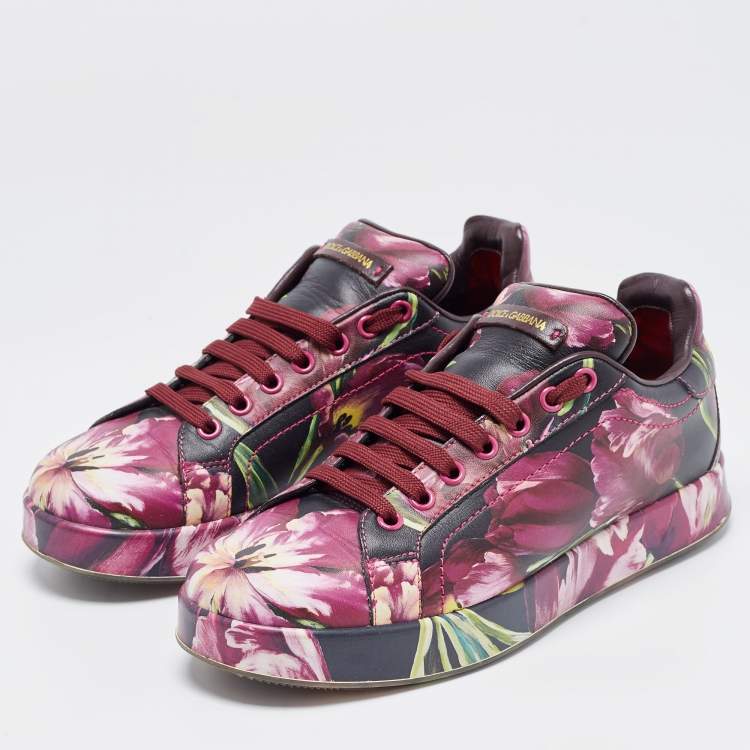 Pre Owned Dolce & Gabbana Multicolor Flower Printed Leather Portofino Low Top Sneakers Size 37