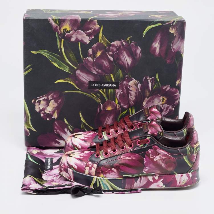 Pre Owned Dolce & Gabbana Multicolor Flower Printed Leather Portofino Low Top Sneakers Size 37