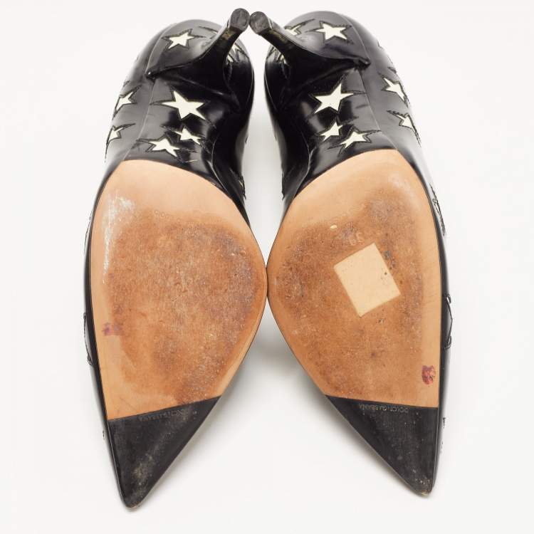 Pre Owned Dolce & Gabbana Black/White Leather Star Pumps Size 39
