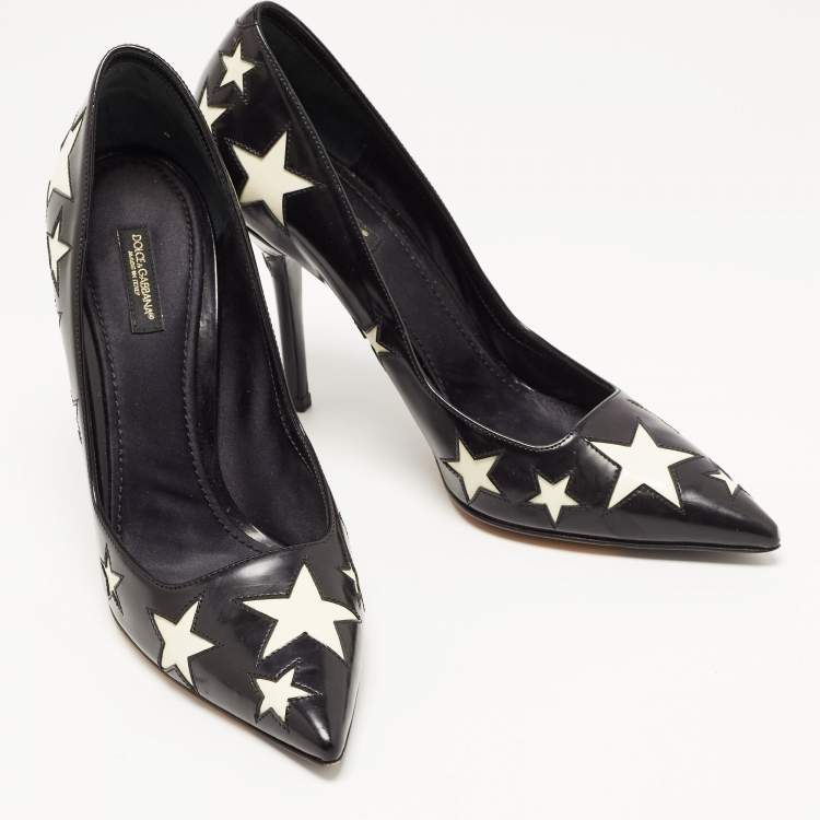 Pre Owned Dolce & Gabbana Black/White Leather Star Pumps Size 39