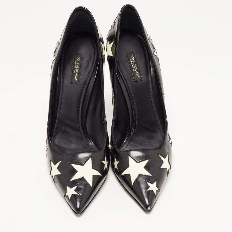 Pre Owned Dolce & Gabbana Black/White Leather Star Pumps Size 39