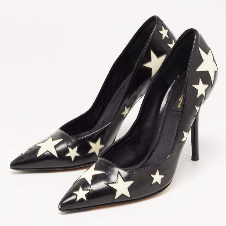 Pre Owned Dolce & Gabbana Black/White Leather Star Pumps Size 39