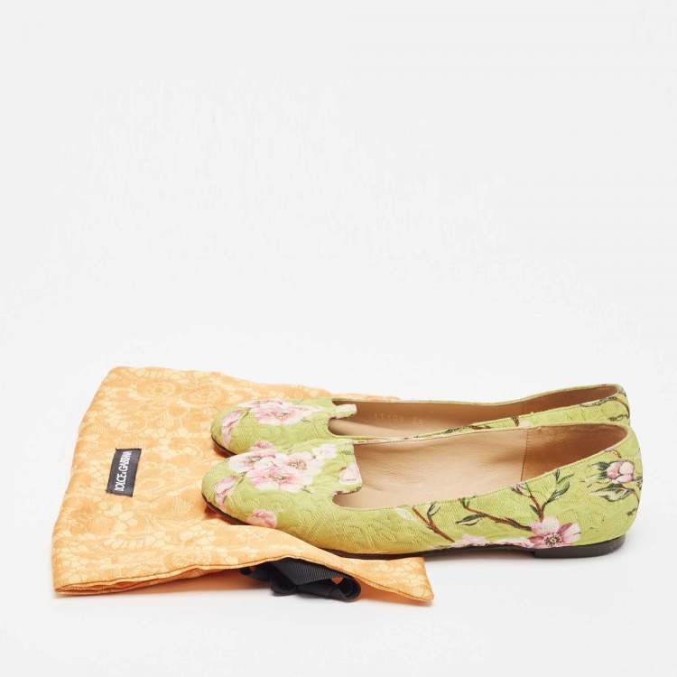Pre Owned Dolce & Gabbana Multicolor Floral Print Brocade Flat Smoking Slippers Size 36