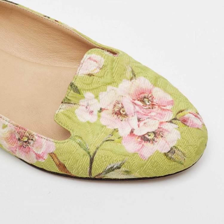 Pre Owned Dolce & Gabbana Multicolor Floral Print Brocade Flat Smoking Slippers Size 36