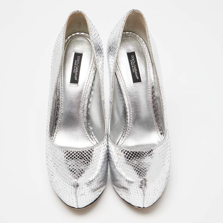 Pre Owned Dolce & Gabbana Silver Python Platform Pumps Size 38