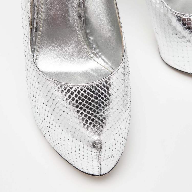 Pre Owned Dolce & Gabbana Silver Python Platform Pumps Size 38