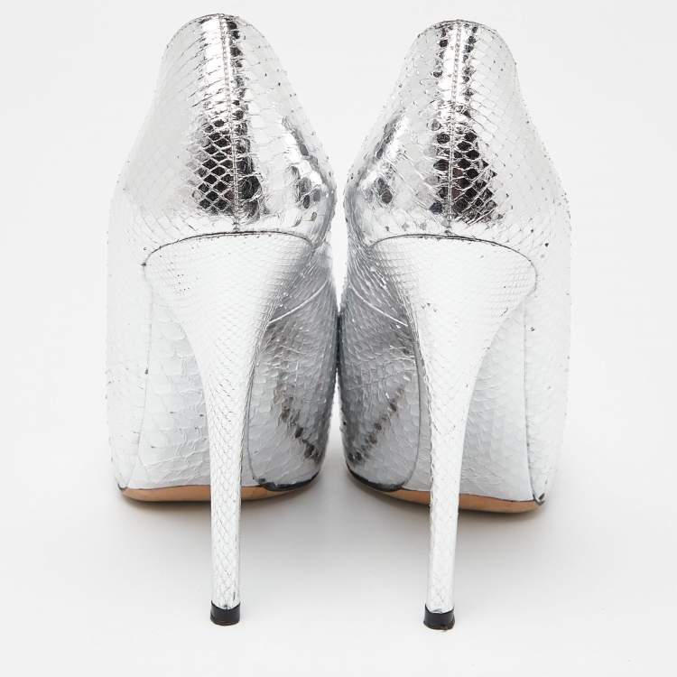 Pre Owned Dolce & Gabbana Silver Python Platform Pumps Size 38