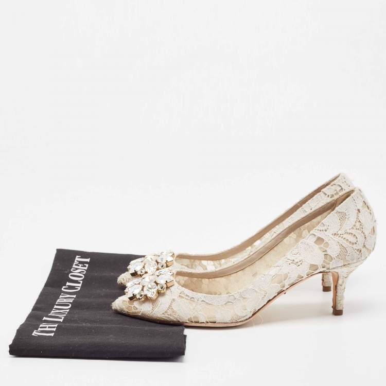 Pre Owned Dolce & Gabbana White Mesh and Lace Bellucci Pumps Size 37