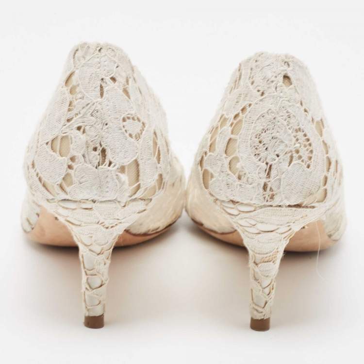 Pre Owned Dolce & Gabbana White Mesh and Lace Bellucci Pumps Size 37