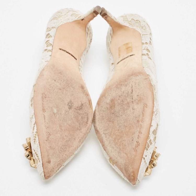 Pre Owned Dolce & Gabbana White Mesh and Lace Bellucci Pumps Size 37