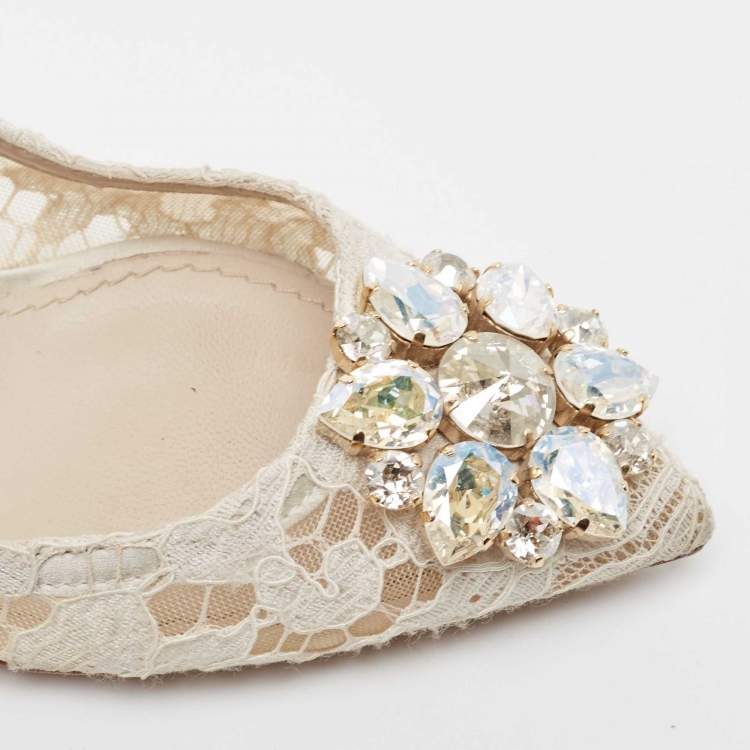 Pre Owned Dolce & Gabbana White Mesh and Lace Bellucci Pumps Size 37