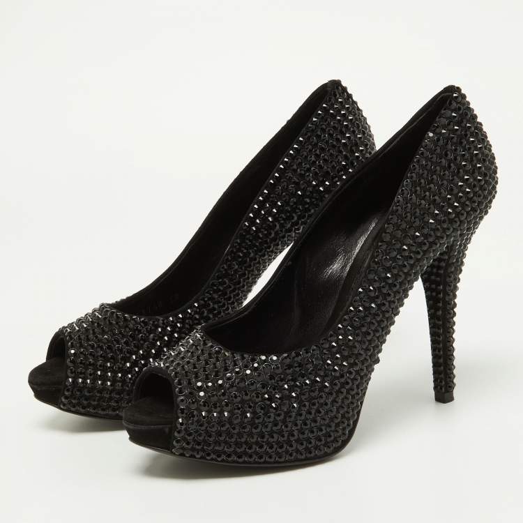 Pre Owned Dolce & Gabbana Black Satin Embellishments Pumps Size 38