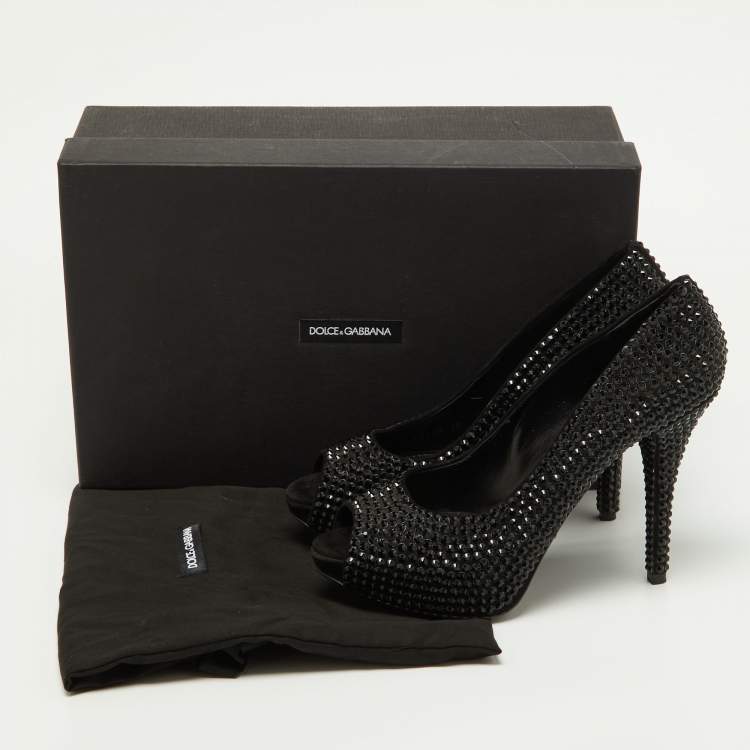 Pre Owned Dolce & Gabbana Black Satin Embellishments Pumps Size 38