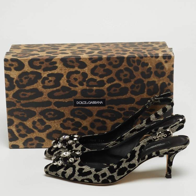 Pre Owned Dolce & Gabbana Black Velvet and Glitter Fabric Crystal Embellished Slingback Pointed Toe Pumps Size 37