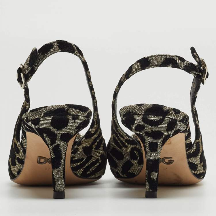 Pre Owned Dolce & Gabbana Black Velvet and Glitter Fabric Crystal Embellished Slingback Pointed Toe Pumps Size 37