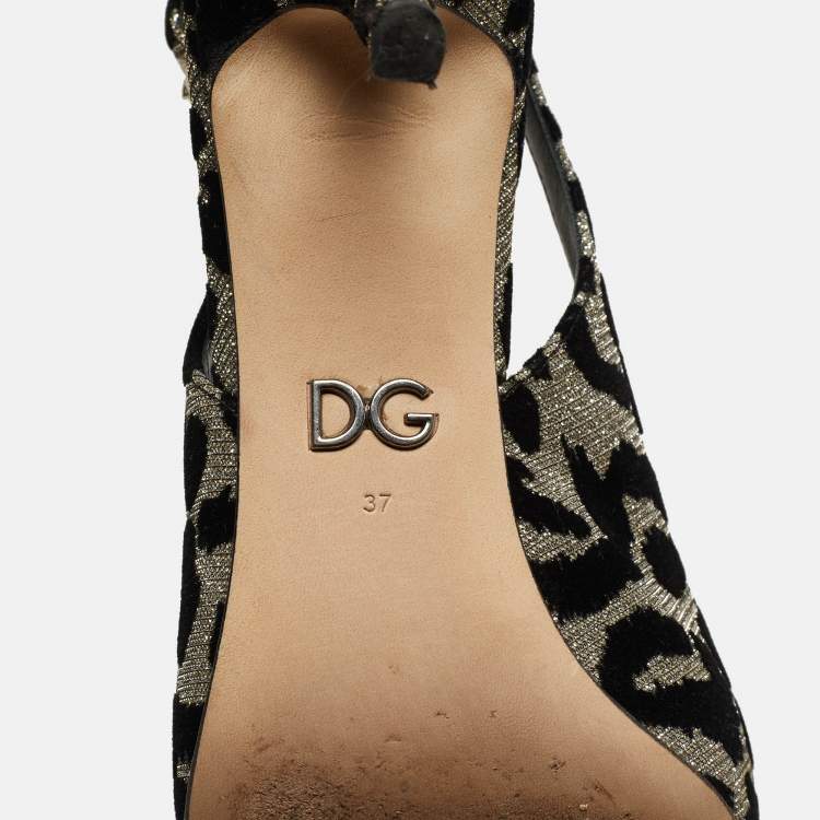 Pre Owned Dolce & Gabbana Black Velvet and Glitter Fabric Crystal Embellished Slingback Pointed Toe Pumps Size 37