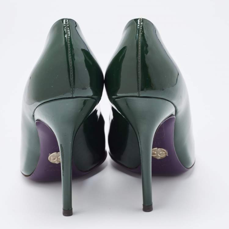 Pre Owned Dolce & Gabbana Green Patent Leather Almond Toe Pumps Size 37.5