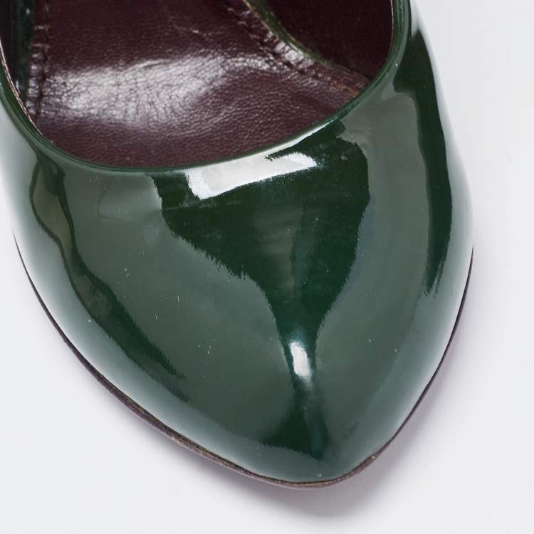 Pre Owned Dolce & Gabbana Green Patent Leather Almond Toe Pumps Size 37.5
