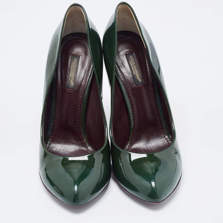 Pre Owned Dolce & Gabbana Green Patent Leather Almond Toe Pumps Size 37.5