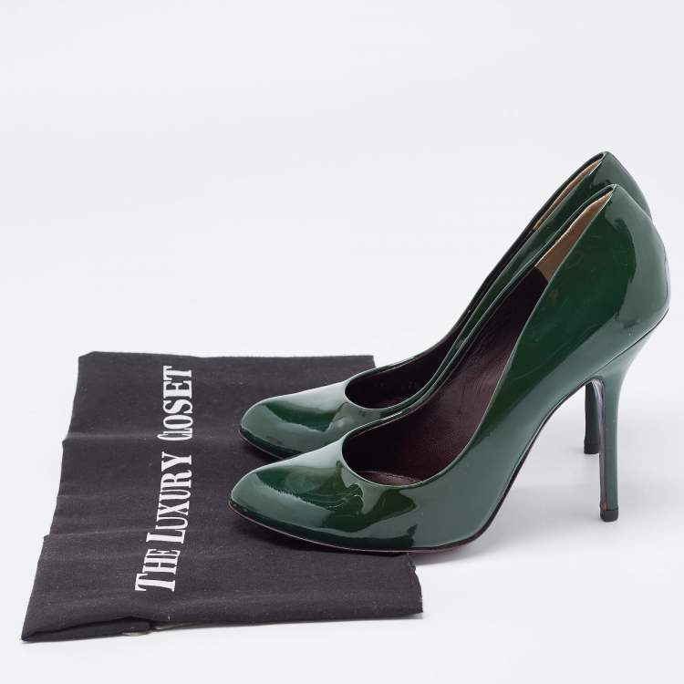 Pre Owned Dolce & Gabbana Green Patent Leather Almond Toe Pumps Size 37.5