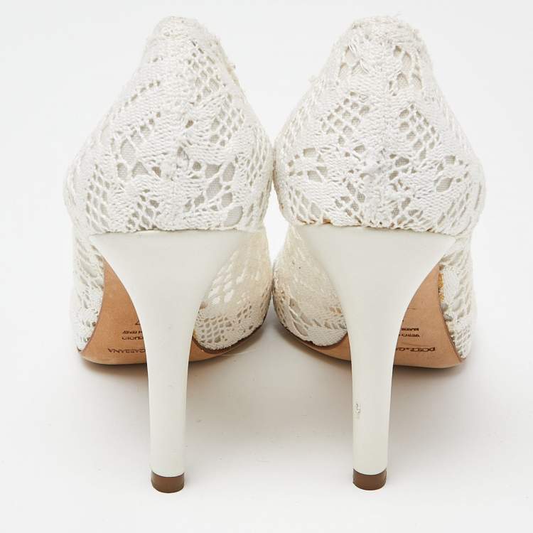 Pre Owned Dolce & Gabbana White Lace Pumps Size 37