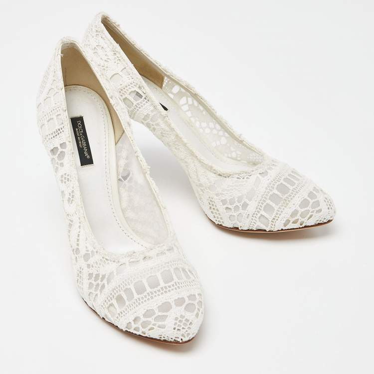Pre Owned Dolce & Gabbana White Lace Pumps Size 37